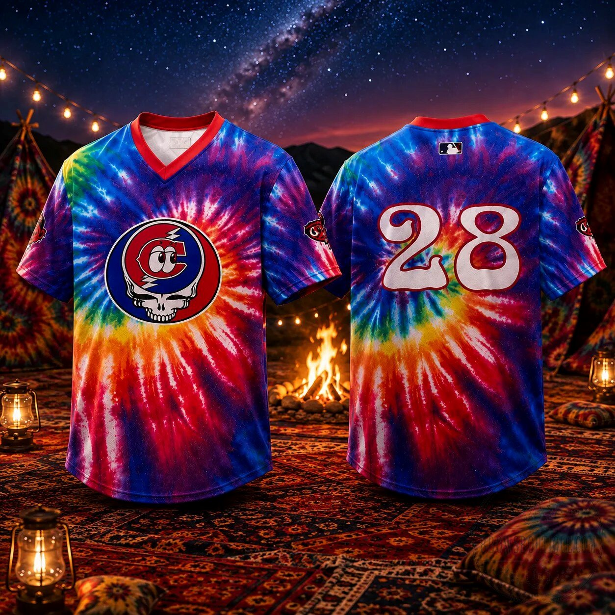 Chicago Cubs Grateful Dead Tie Dye Baseball Jersey 4 Chicago Cubs Grateful Dead Tie Dye Baseball Jersey
