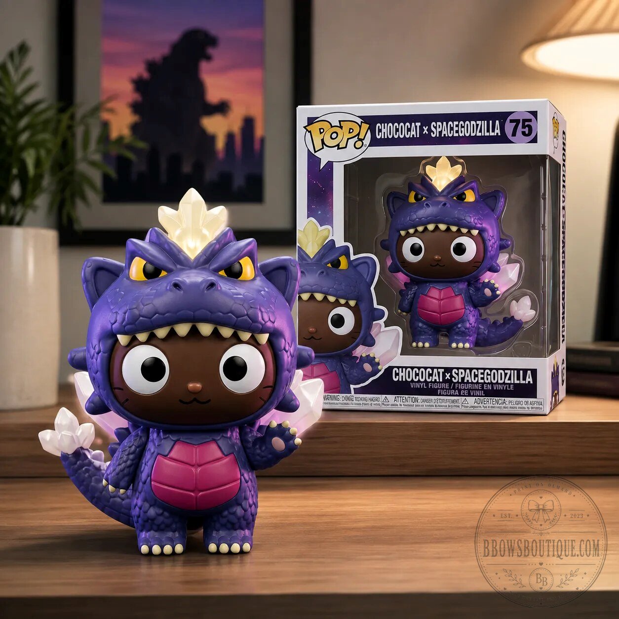 Chococat x SpaceGodzilla Sanrio Godzilla Purple Crystal Figure