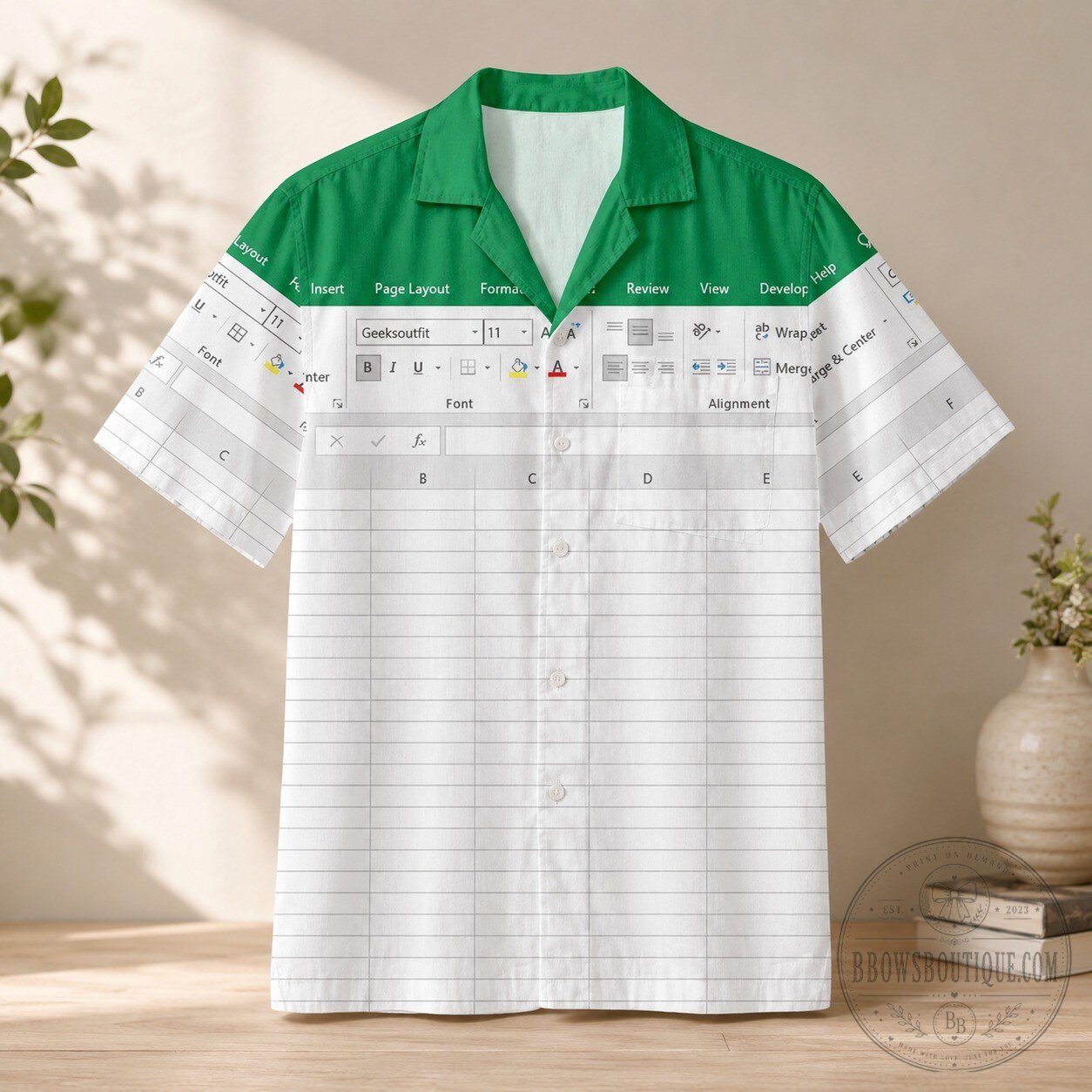 Excel Spreadsheet Printed Hawaiian Shirt
