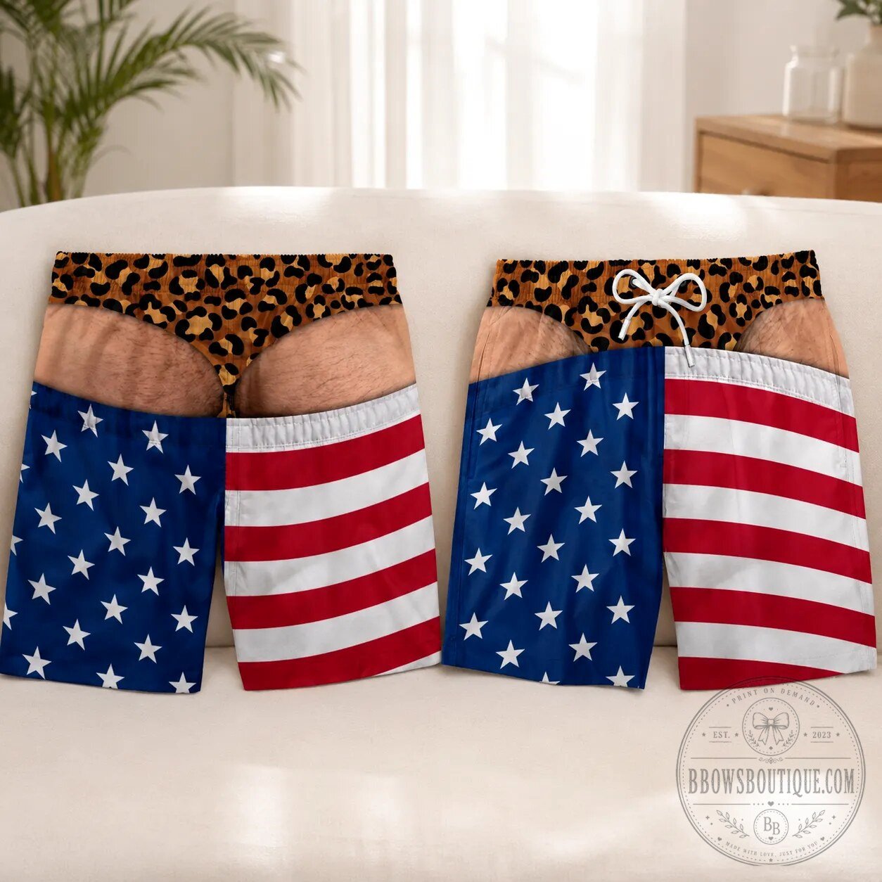 Funny America Fake Beach Underwear Thong Trunks Beach Funny Men Summer Shorts
