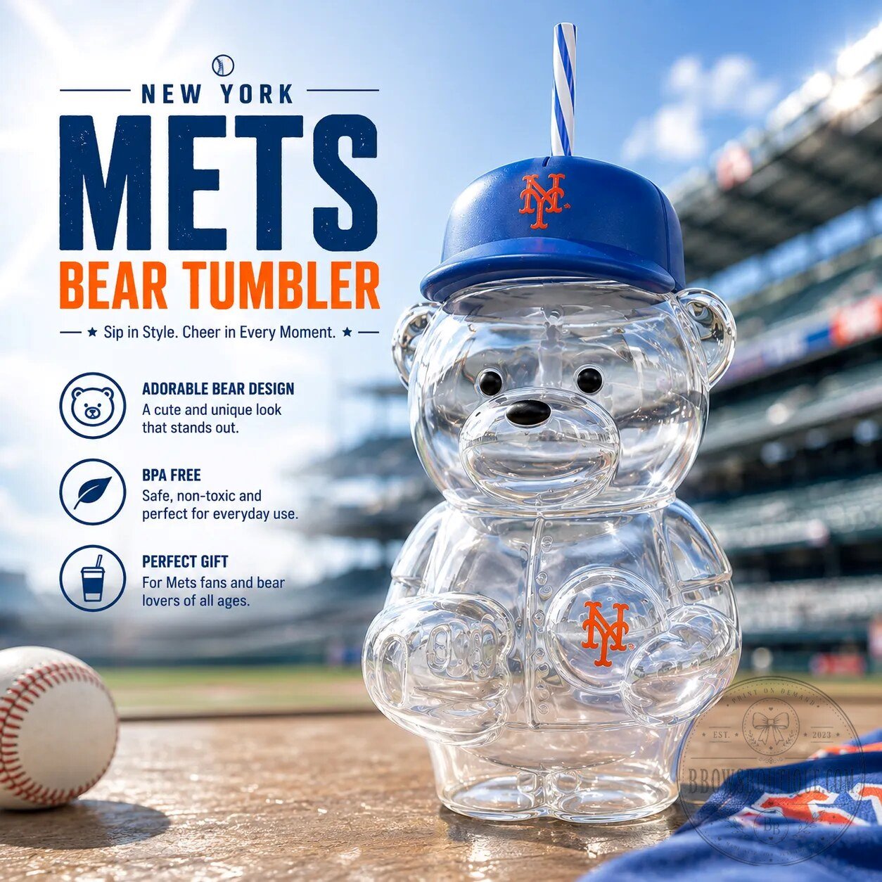 New York Mets Bear Tumbler with Straw