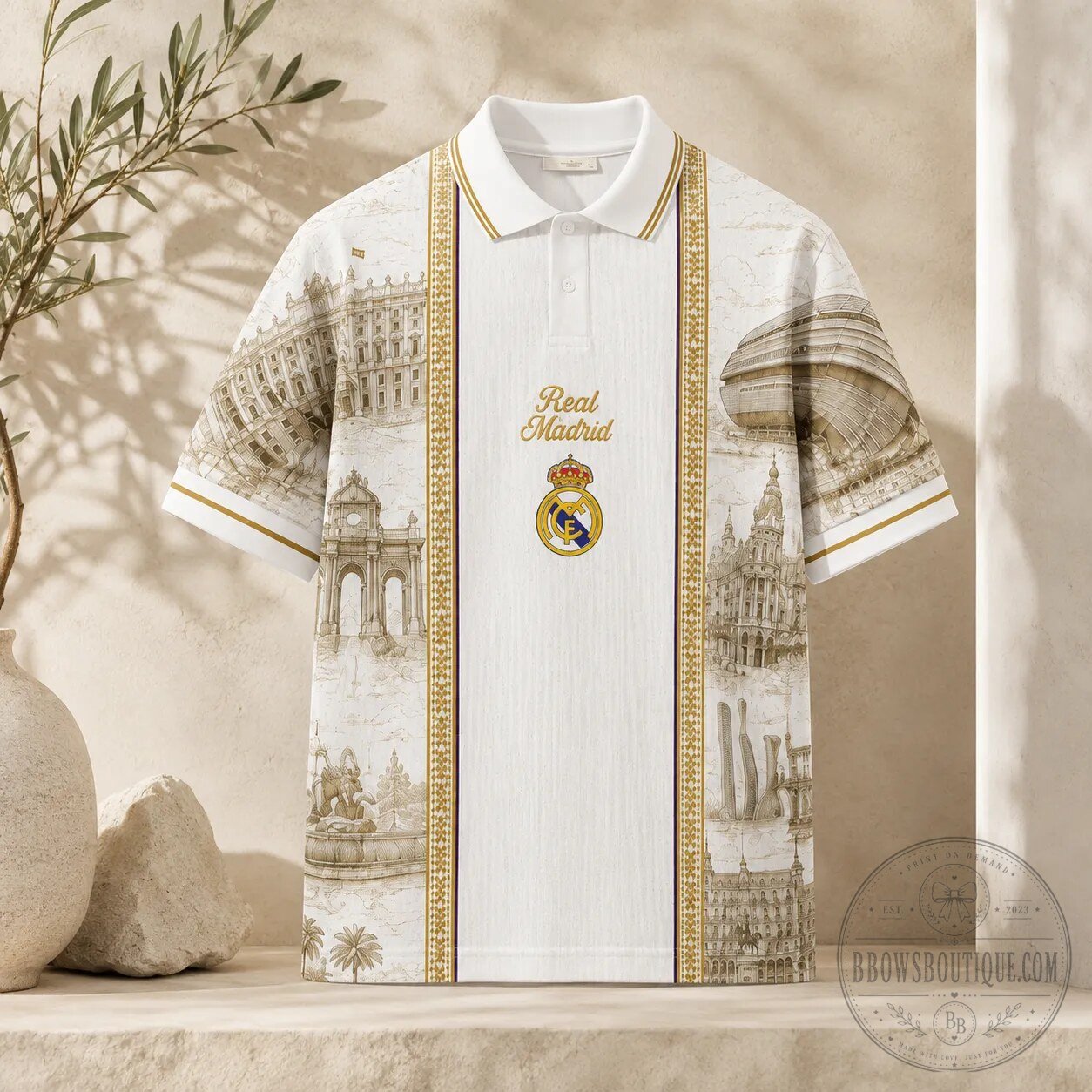 Real Madrid Luxury Vintage Architectural Polo Shirt