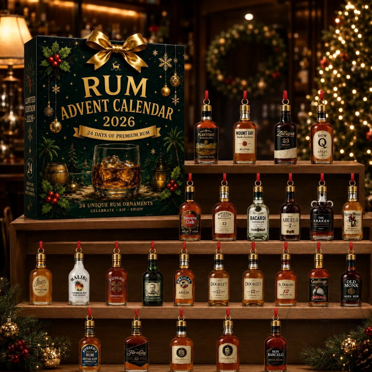 Rum Advent Calendar 2026 – 24 Days Premium Rum Bottle Ornaments Gift Set